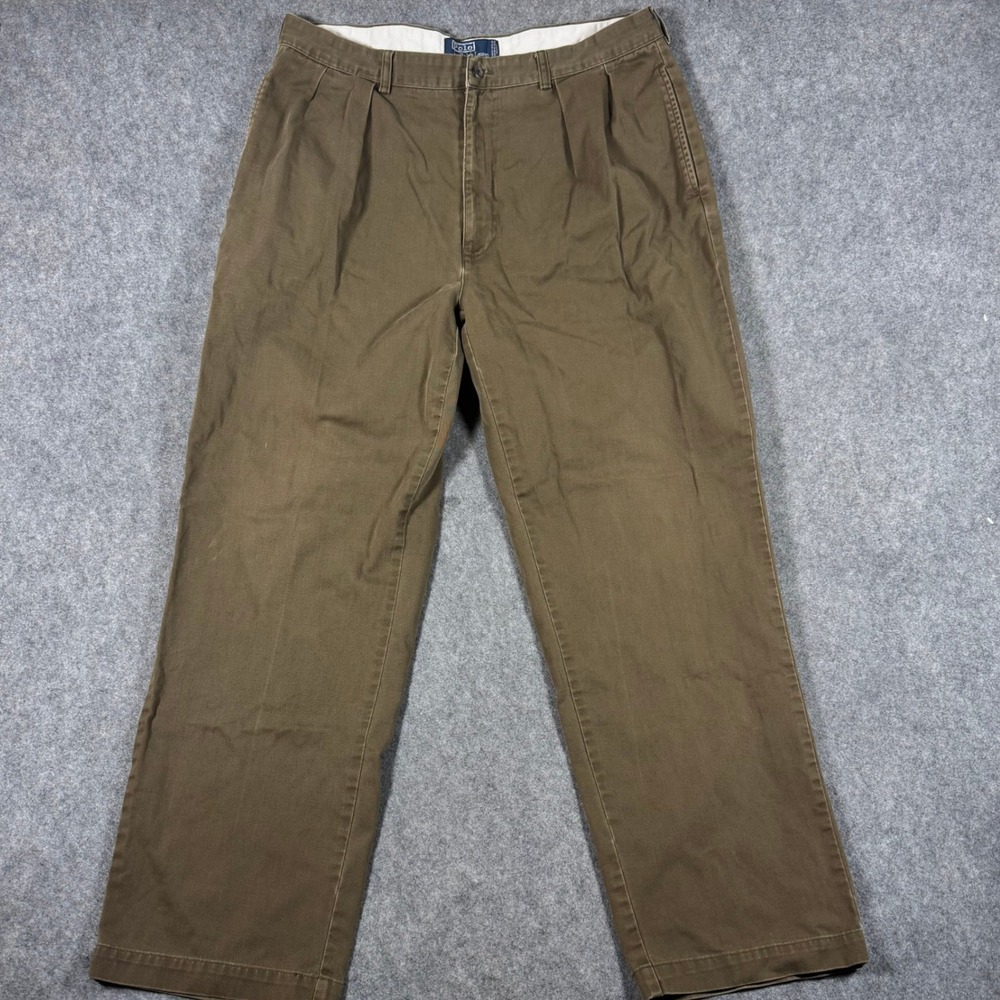 Vintage Polo Ralph Lauren Andrew Pant Mens 38x32 (Fit 35x32) Brown Pleated Twill